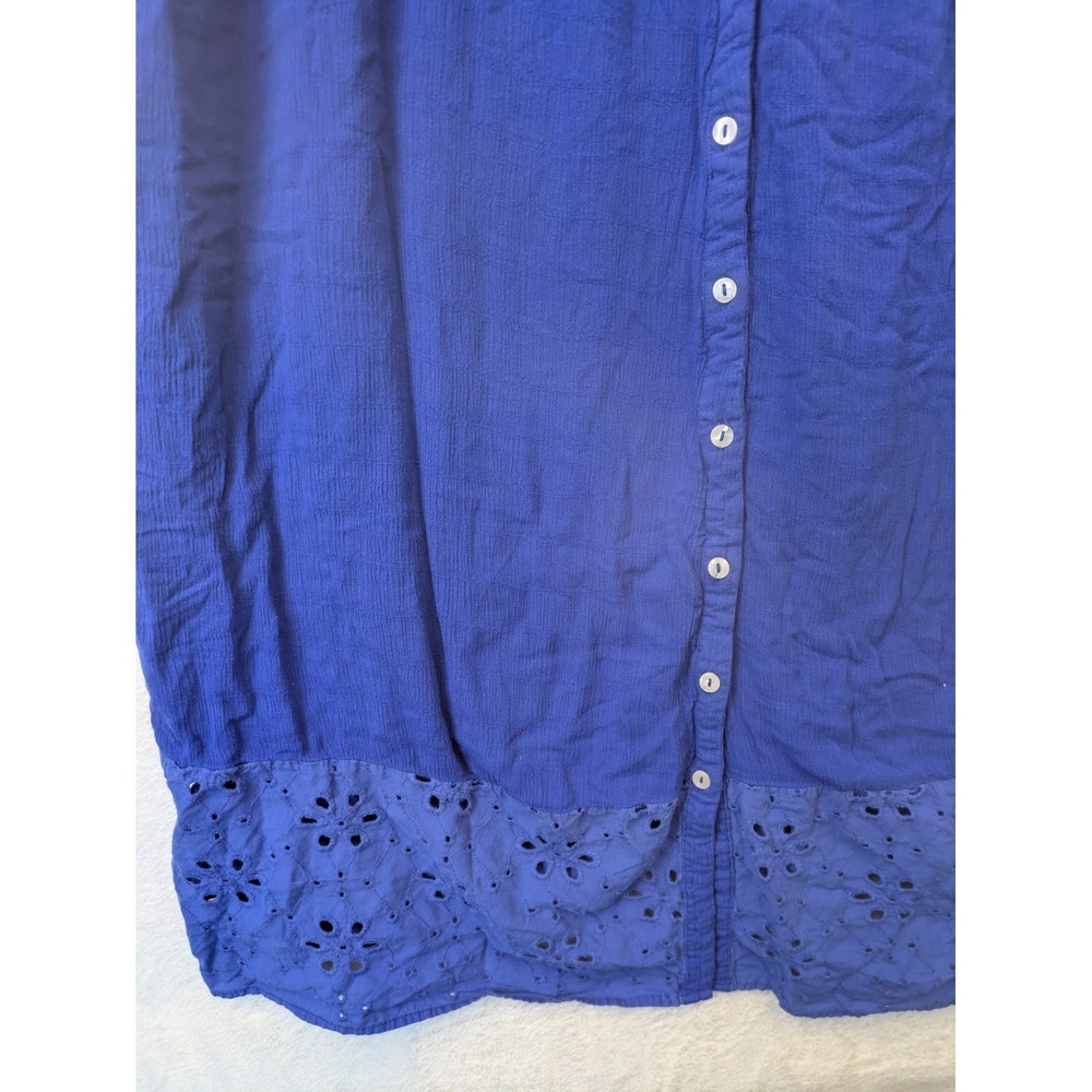 Knox Rose Midi Dress Women's 3X Blue Eyelet Puff Sleeve Button Front Boho - Picture 2 of 11